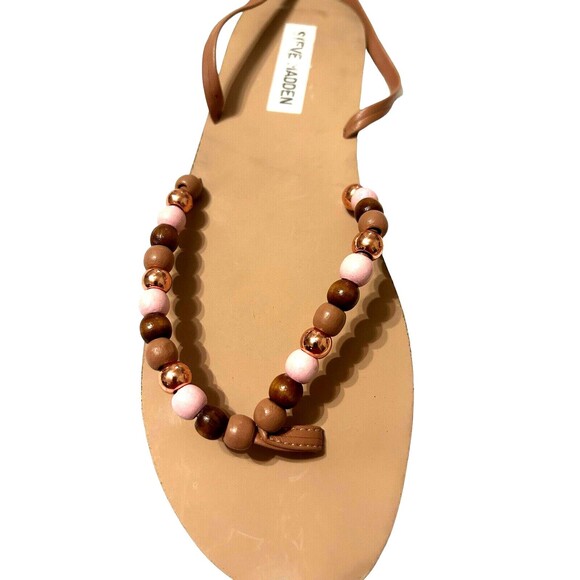 Steve Madden Jenny Blush Lace Up Thong Bead Vegan Leather Flat Sandals 7.5M - Picture 5 of 8